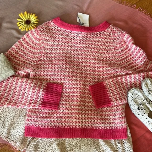 🌺 WAYF; Brand New with Tags! Nordstrom Pink & Cream Striped Weave Sweater Sz. - Picture 10 of 10